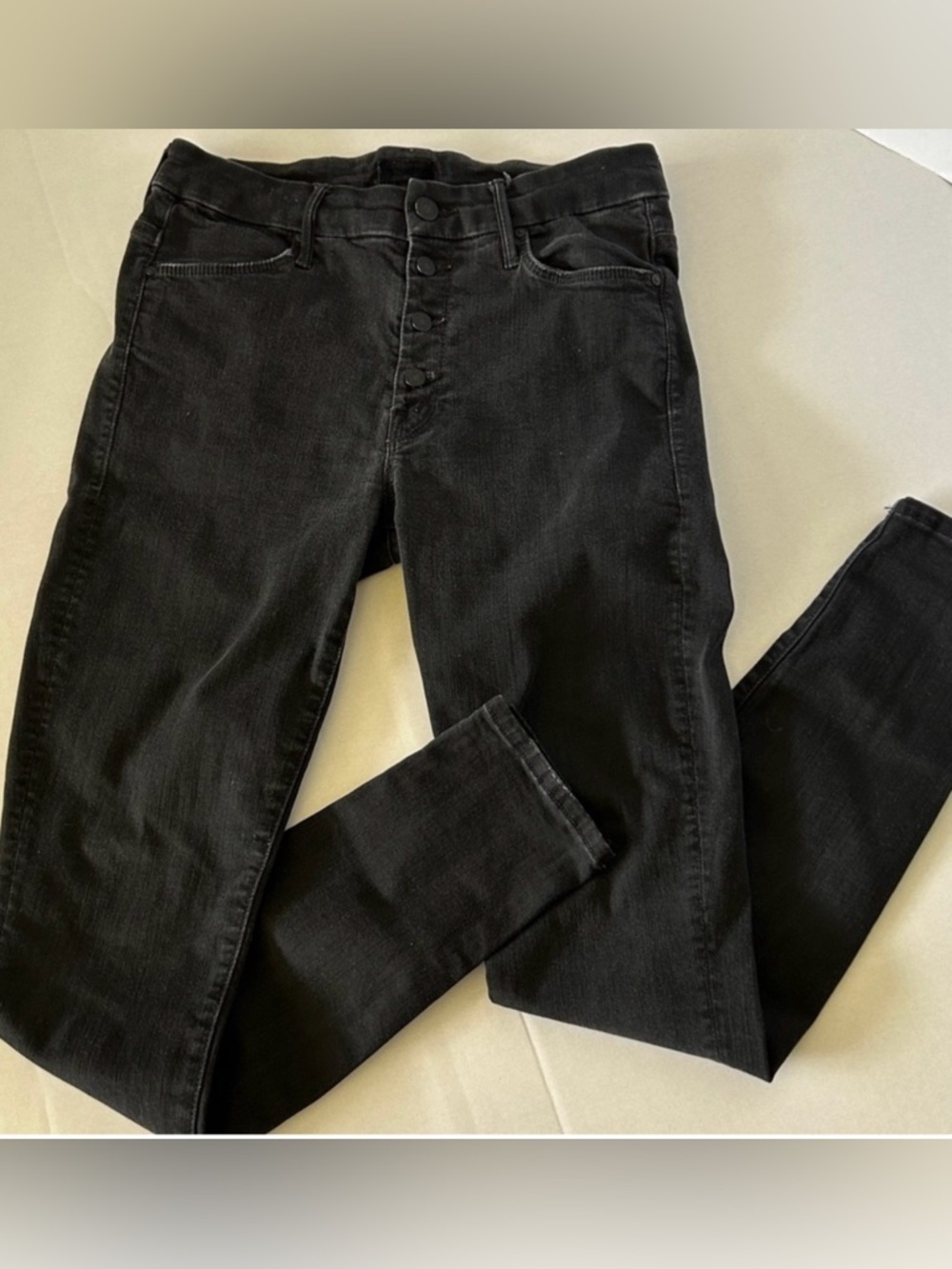 MOTHER THE PIXIE BLACK NOT GUILTY WASH BUTTON FLY SKINNY JEANS SZ 28